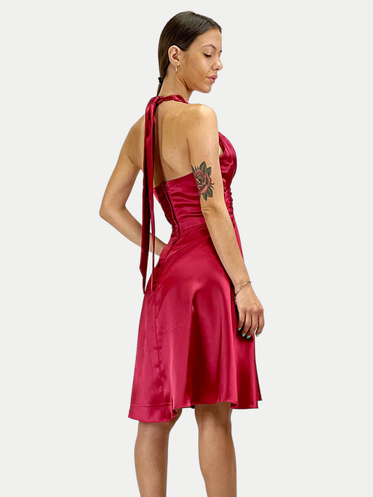 Abito corto in raso leggero scollo a V