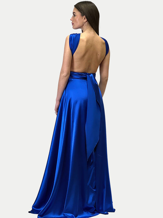 Abito in raso effetto seta con scollatura profonda a fasce